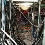 A jungle of dangling cables